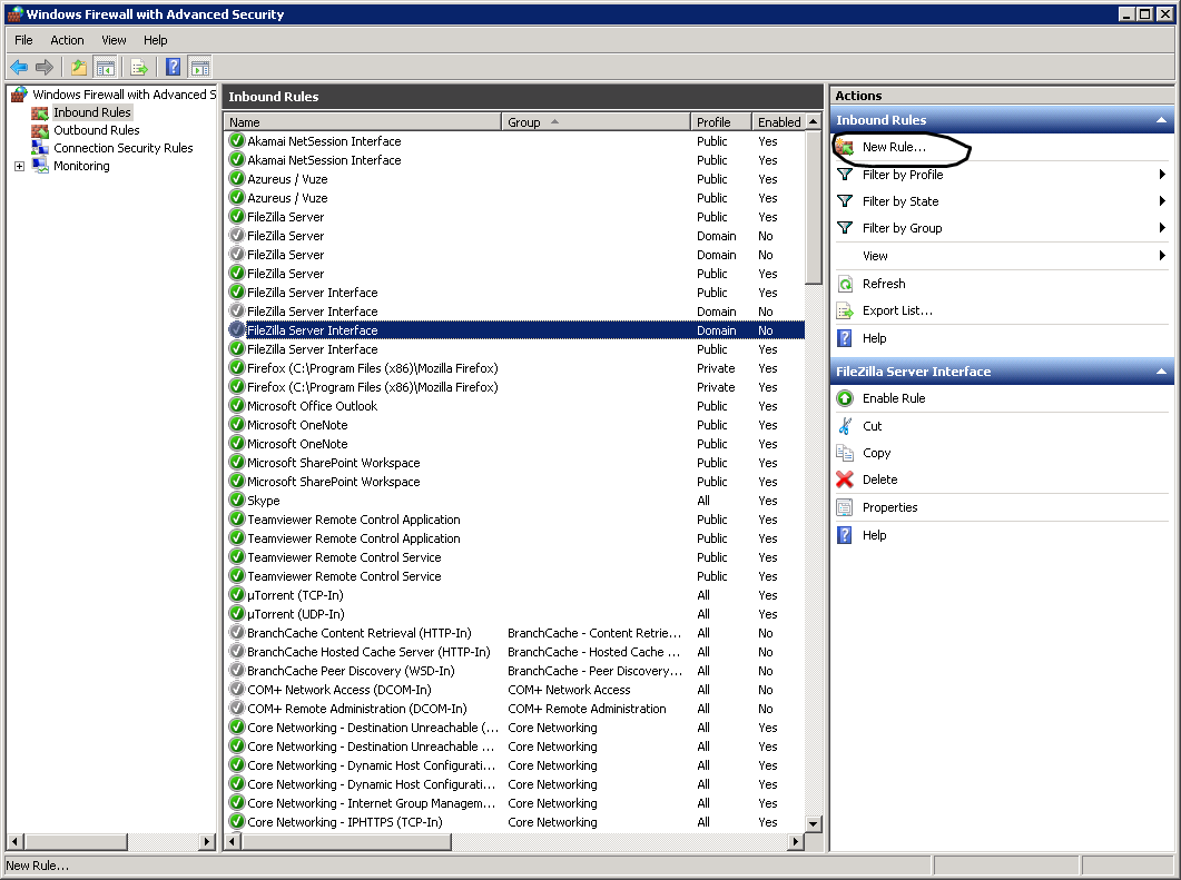 Open a port on windows firewall