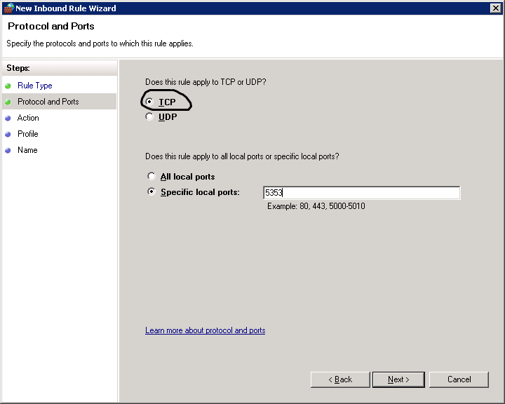 Open a port on windows firewall