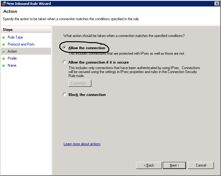 Open a port on windows firewall